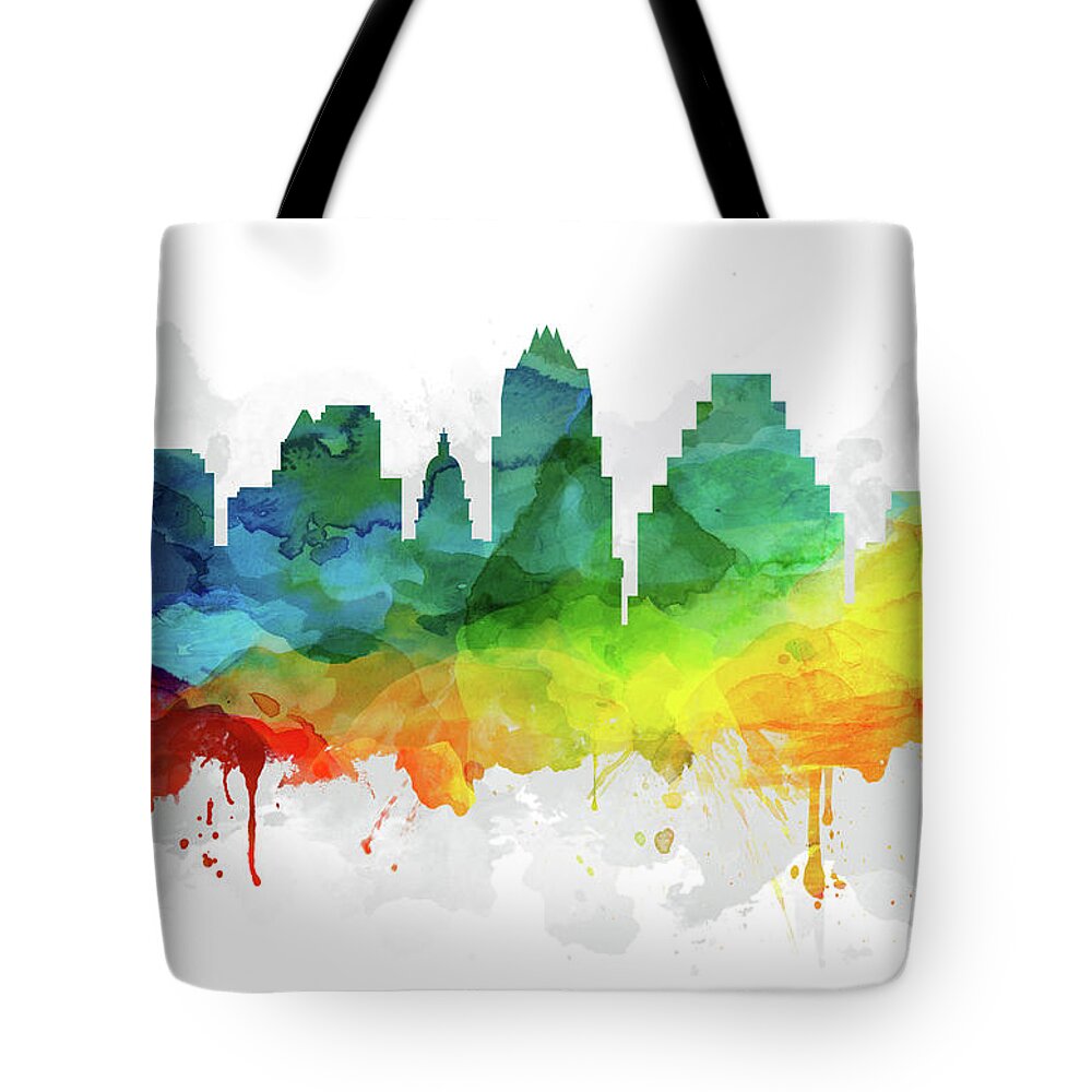 Austin Tote Bag featuring the digital art Austin Skyline MMR-USTXAU05 by Aged Pixel