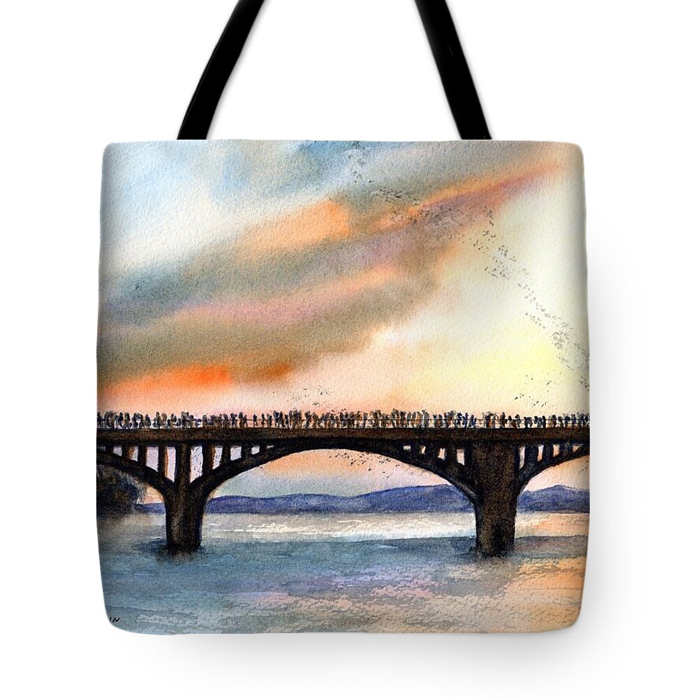 Austin Tote Bag featuring the painting Austin, TX Congress Bridge Bats by Carlin Blahnik CarlinArtWatercolor