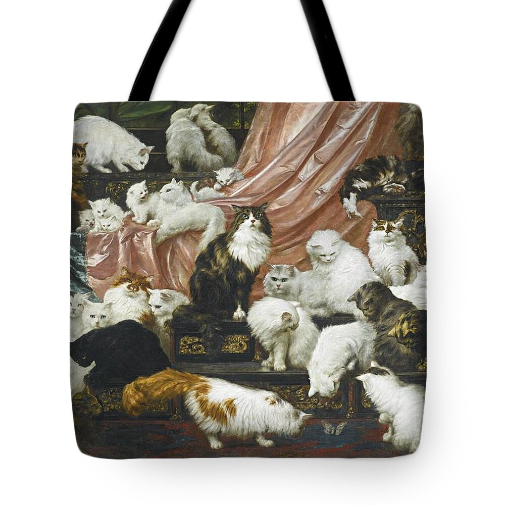 Carl Kahler 1855-1906 Austrian My Wife's Lovers.cats Tote Bag featuring the painting Austrian My Wife's Lovers by MotionAge Designs