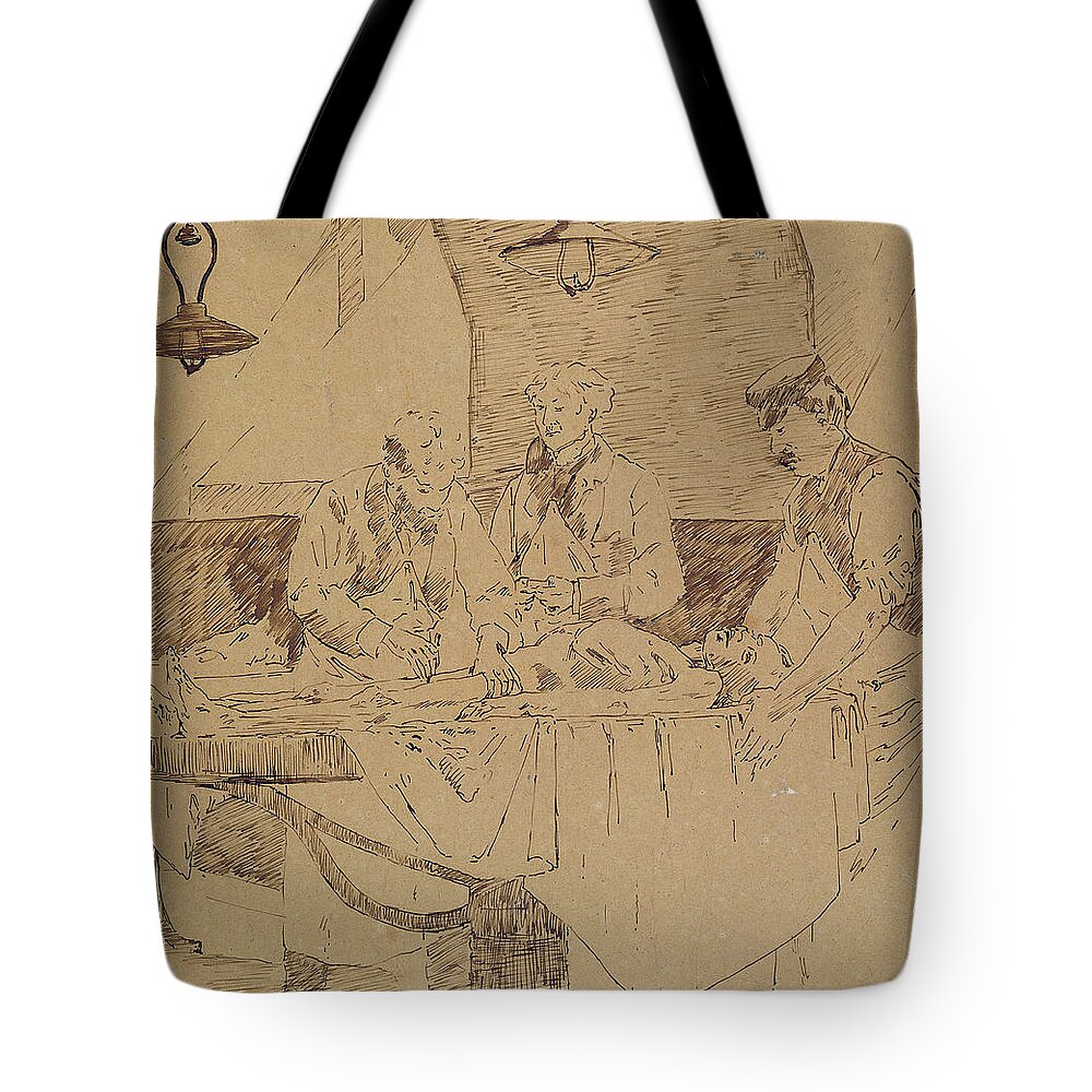 Post-mortem Tote Bag featuring the drawing Autopsy at the Hotel-Dieu by Henri Gervex