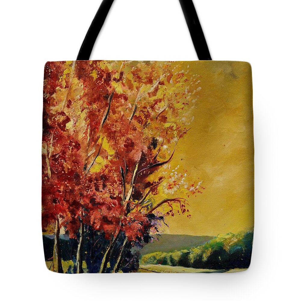 Landscape Tote Bag featuring the painting Autumn 68 by Pol Ledent
