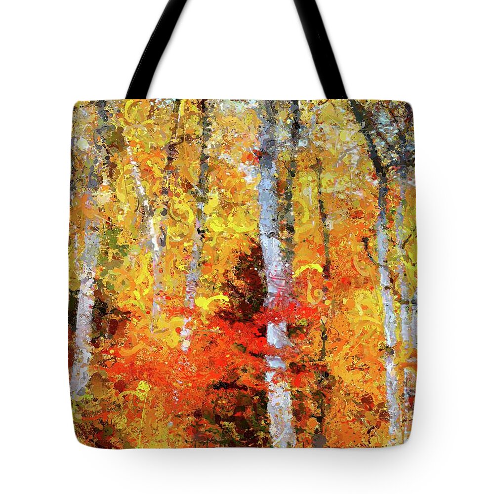 Abstract Art Tote Bag featuring the painting Autumn Birches by Dragica Micki Fortuna