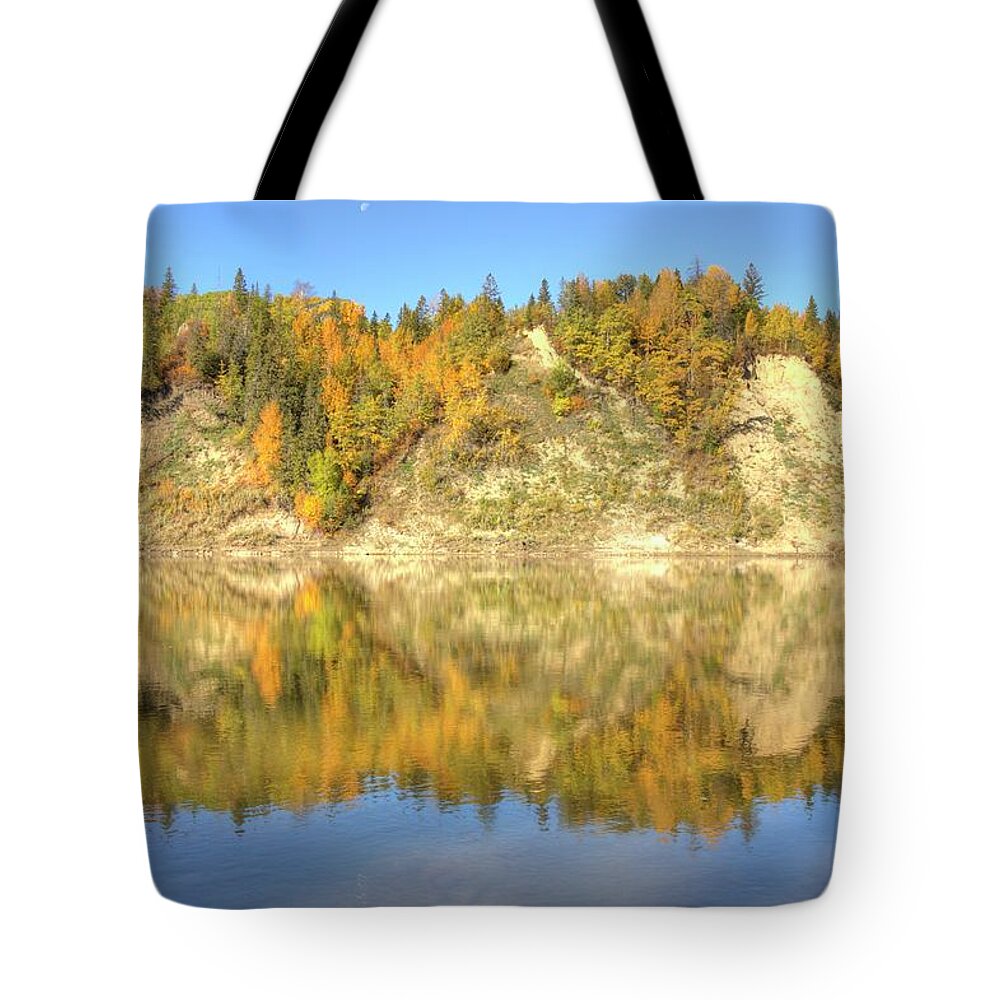 Autumn Tote Bag featuring the photograph Autumn Colors on the North Saskatchewan River by Jim Sauchyn