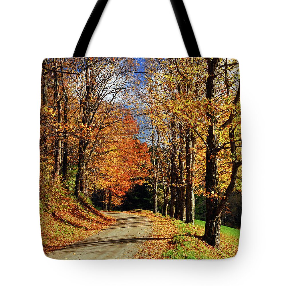 Woodstock Tote Bag featuring the photograph Autumn Country Road by James Kirkikis
