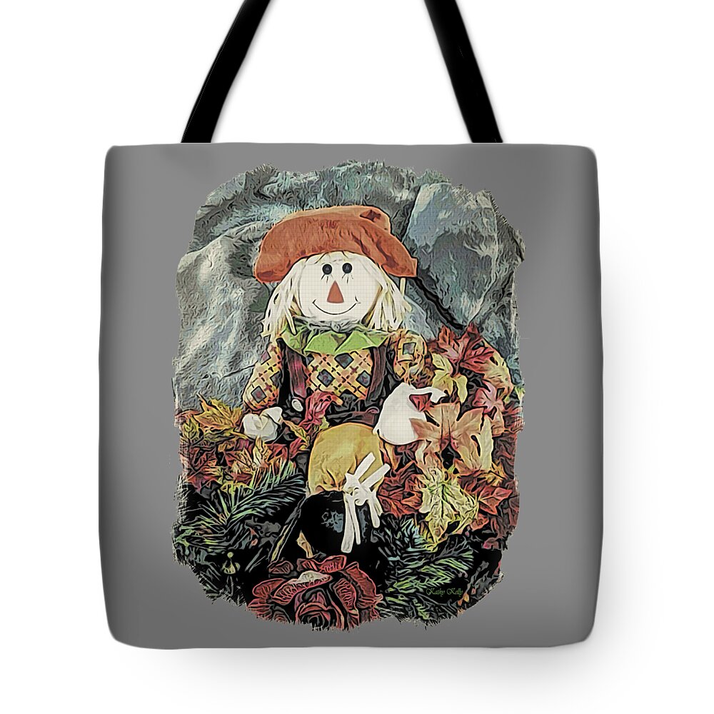 Scarecrow Tote Bag featuring the digital art Autumn Country Scarecrow by Kathy Kelly