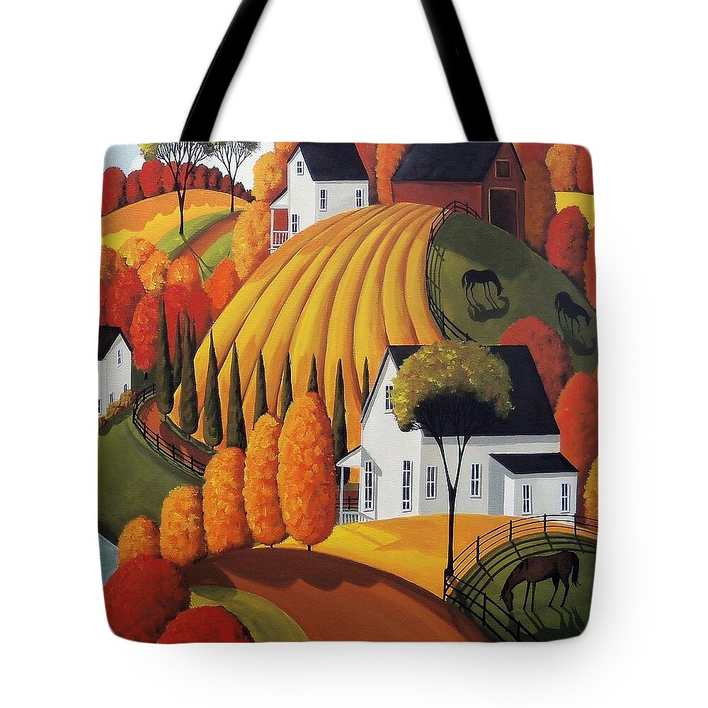 Landscape Tote Bag featuring the painting Autumn Glory - country modern landscape by Debbie Criswell