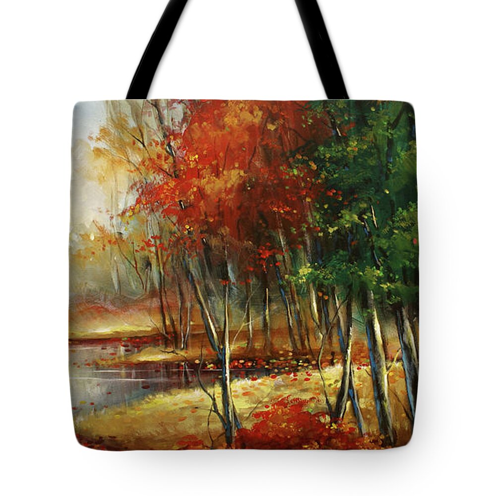Landscape Tote Bag featuring the painting ' Autumn Grace' by Michael Lang