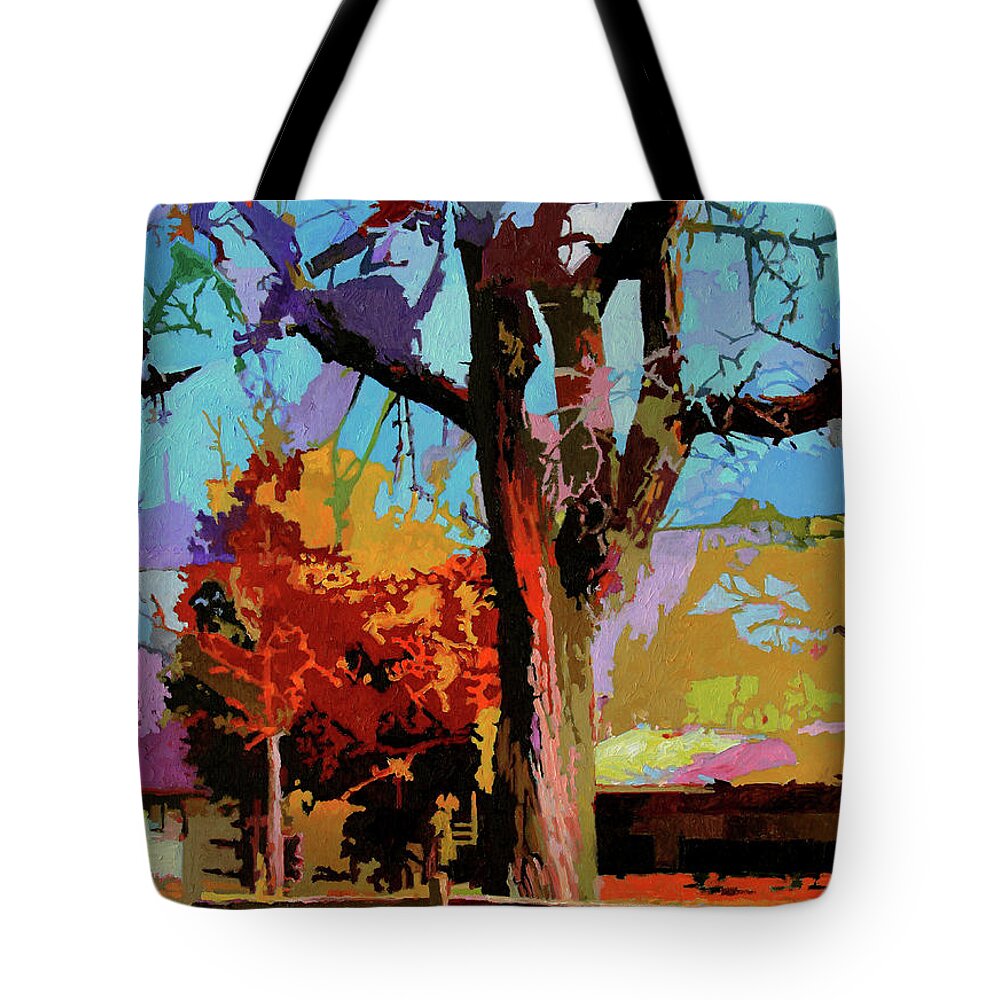 Autumn Tote Bag featuring the painting Autumn In Bridgeton by John Lautermilch