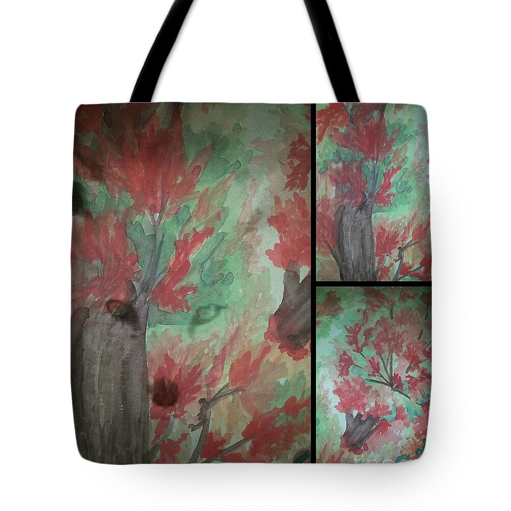 Autumn In My Sould Triptych Tote Bag featuring the painting Autumn in My Soul Triptych by Maria Urso