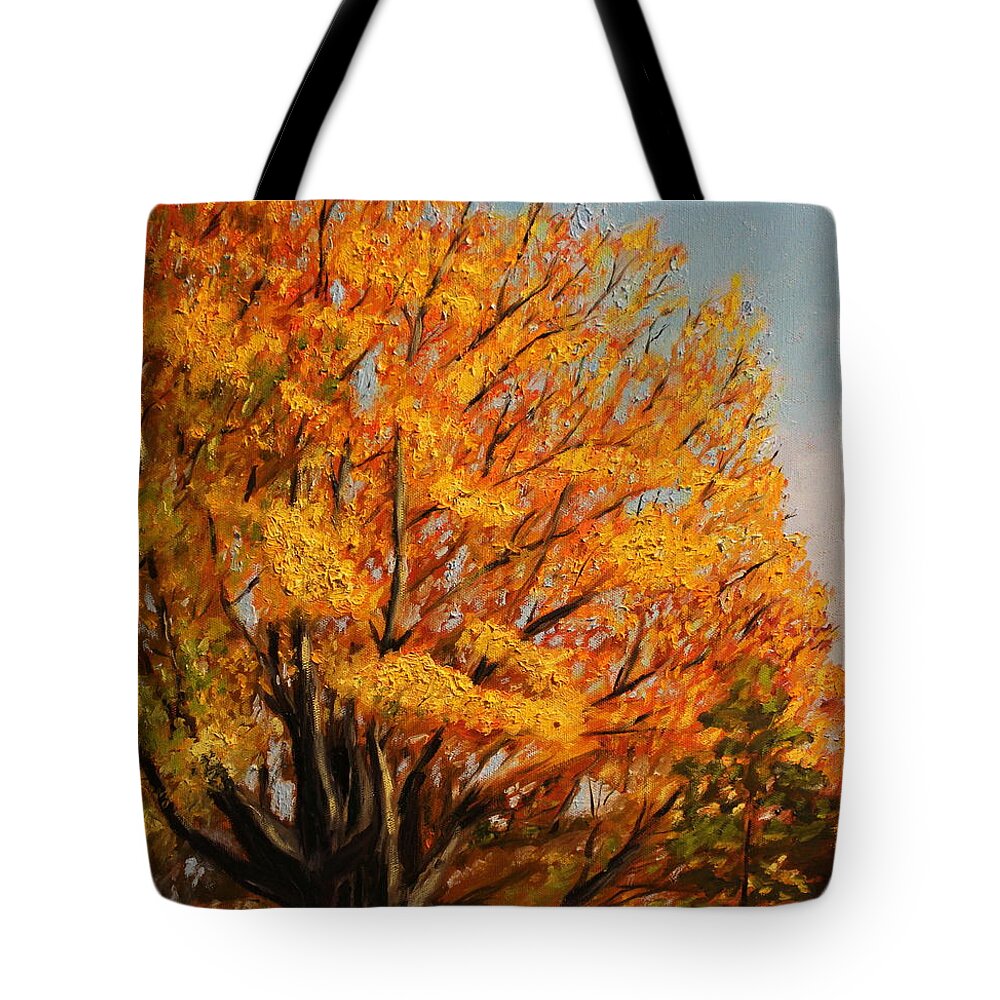 Autumn Tote Bag featuring the painting Autumn Leaves at High Cliff by Daniel W Green