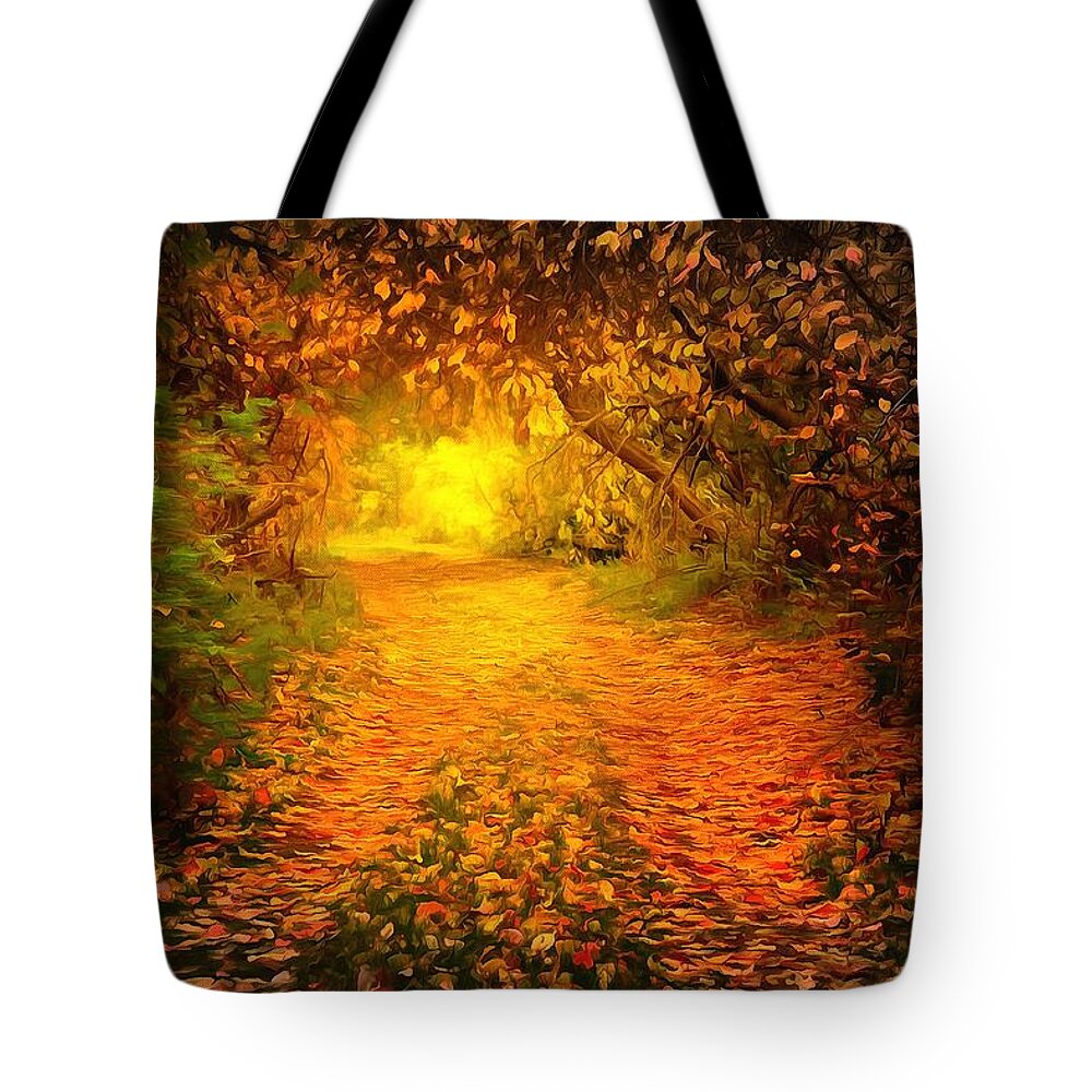 Autumn Tote Bag featuring the digital art Autumn light by Lilia D