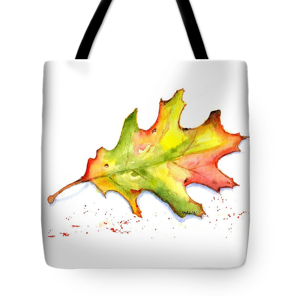 Autumn Tote Bag featuring the painting Autumn Oak Leaf Watercolor by Carlin Blahnik CarlinArtWatercolor