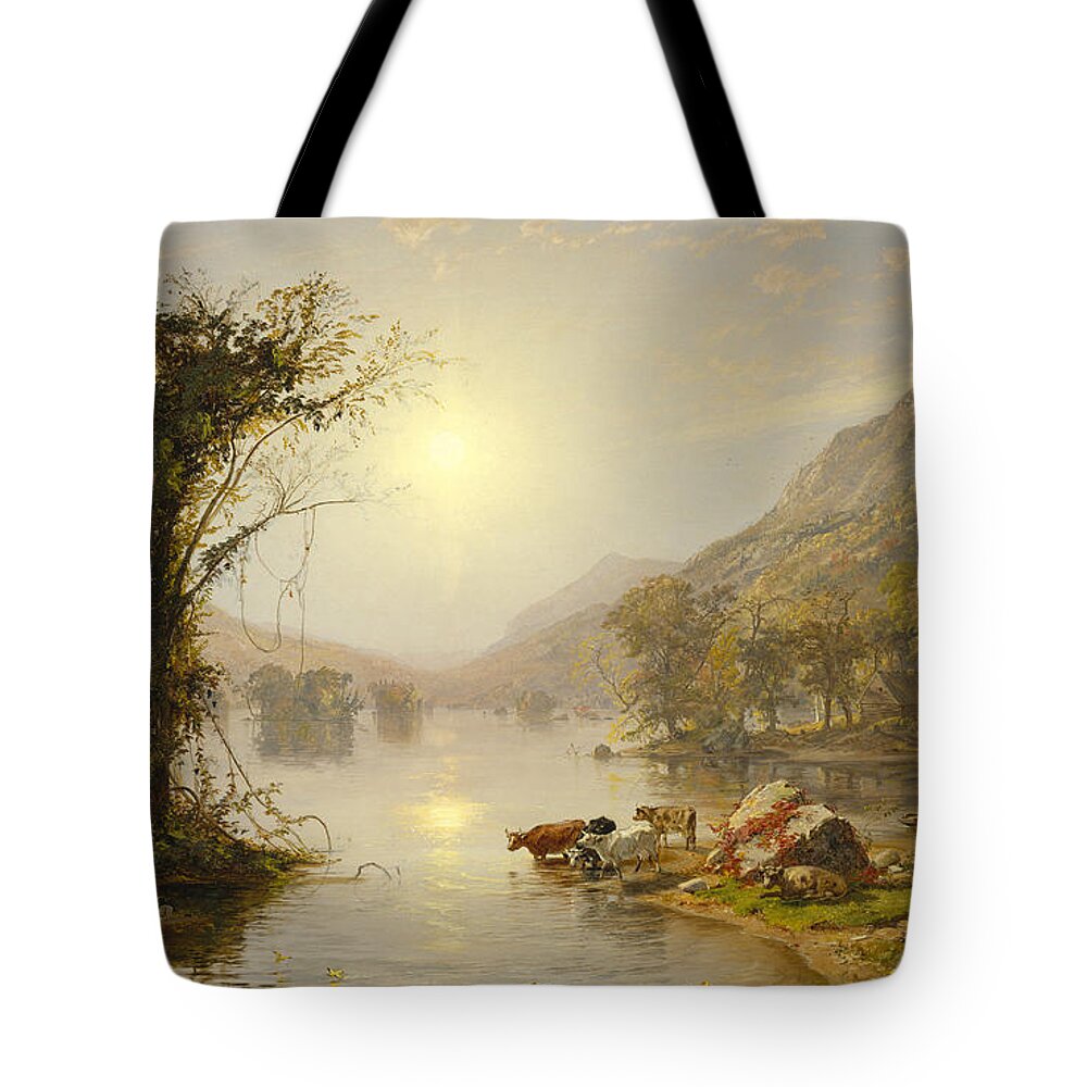 Autumn On Greenwood Lake By Jasper Francis Cropsey Tote Bag featuring the painting Autumn on Greenwood Lake by Jasper Francis
