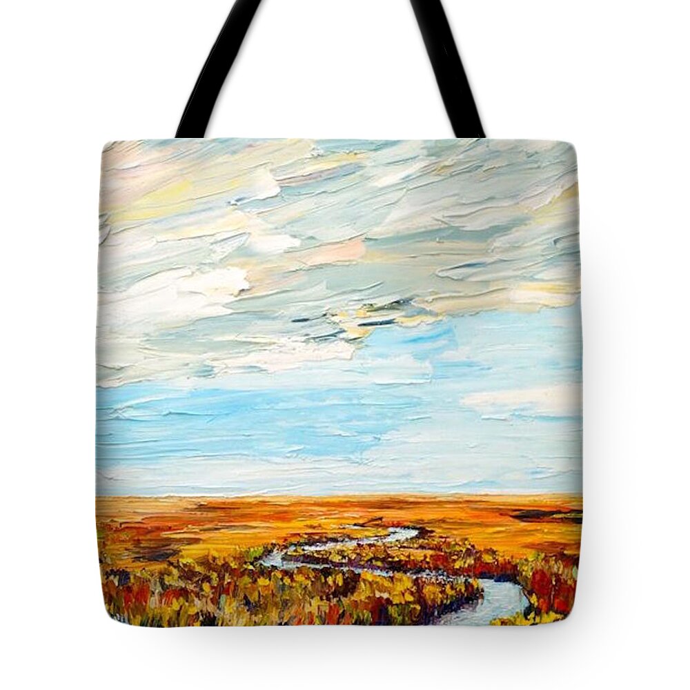 Landscape Tote Bag featuring the painting Autumn on the Marsh by Carrie Jacobson