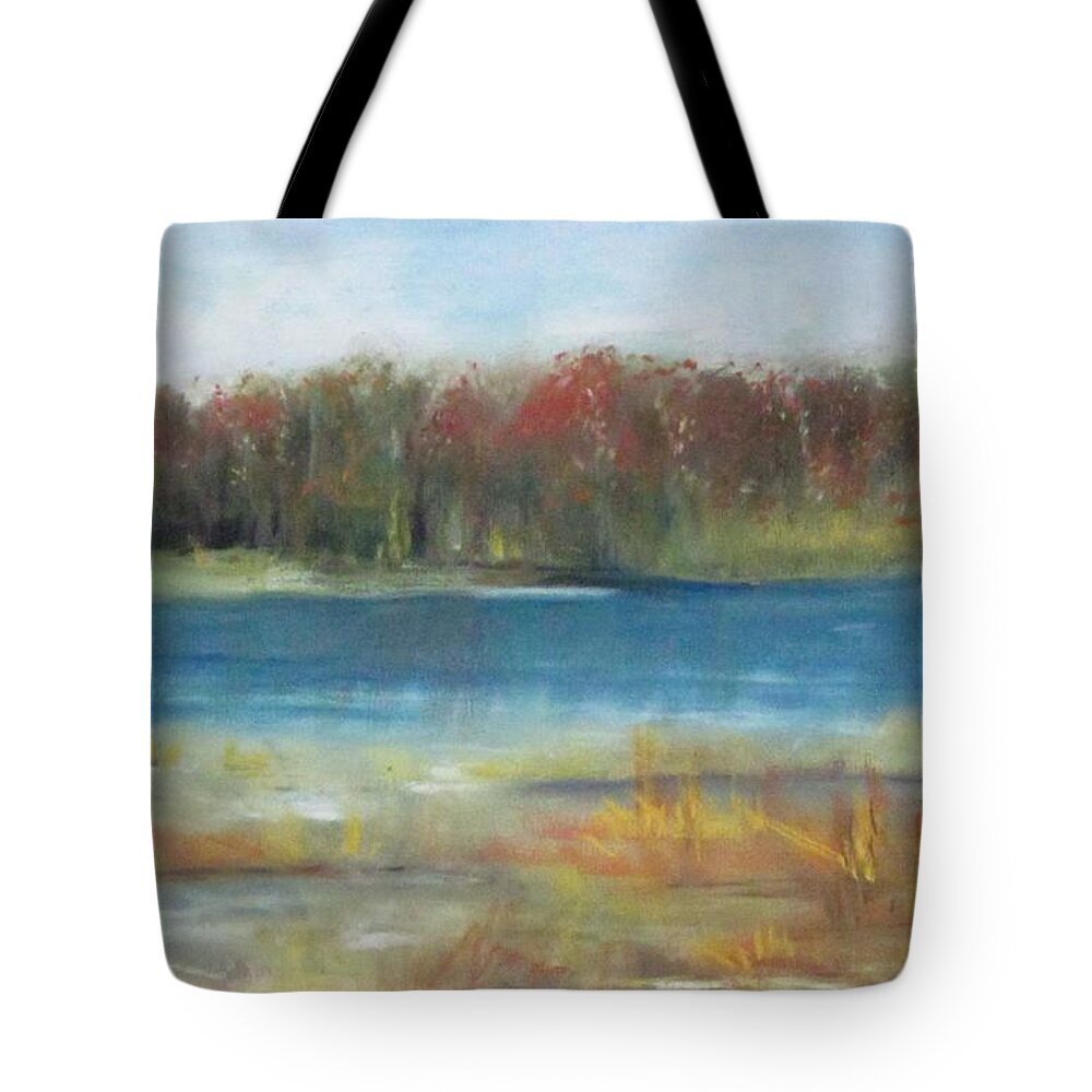 Pastel Tote Bag featuring the painting Autumn On The Maurice River by Paula Pagliughi