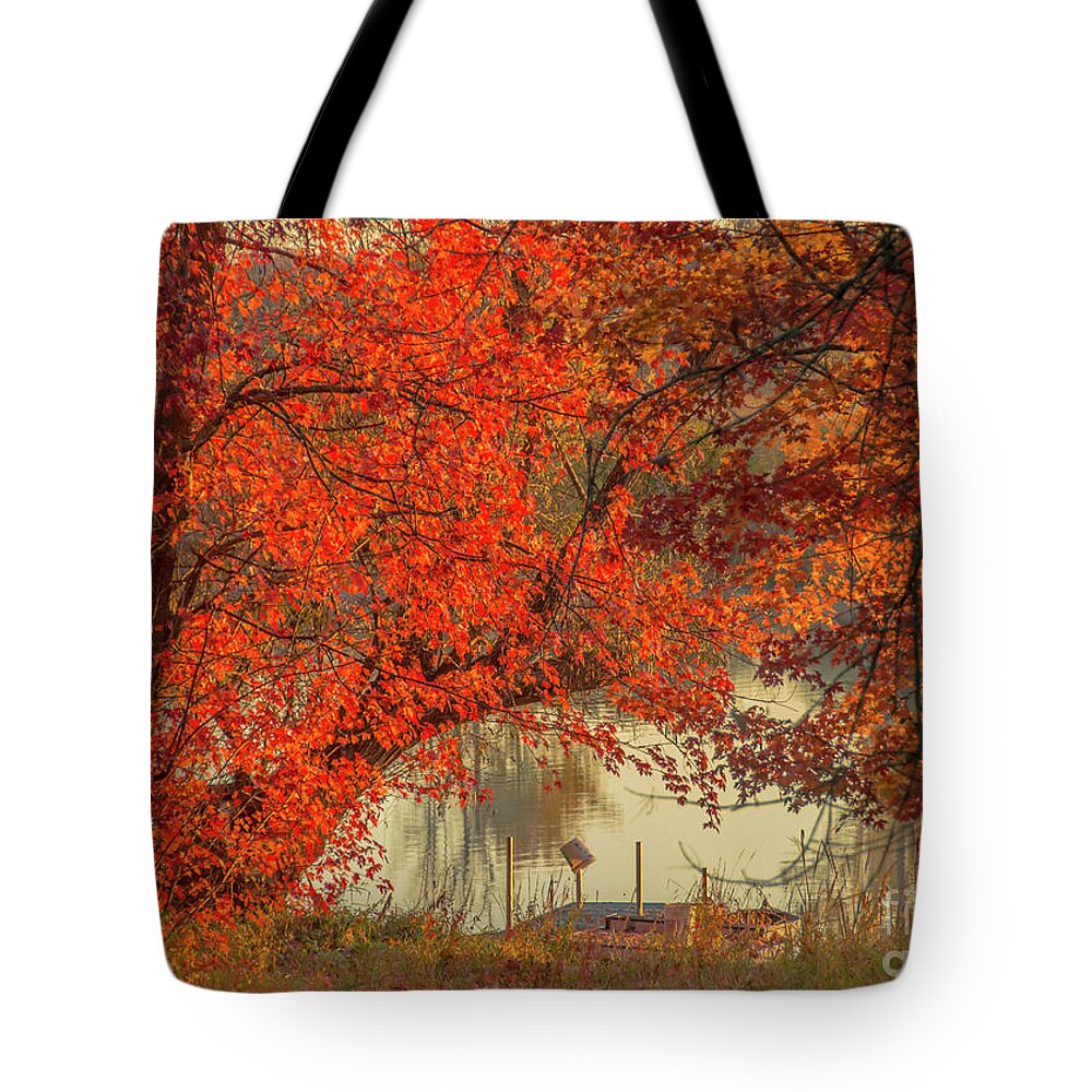 Cheryl Baxter Photography Tote Bag featuring the photograph Autumn on the Mississippi by Cheryl Baxter