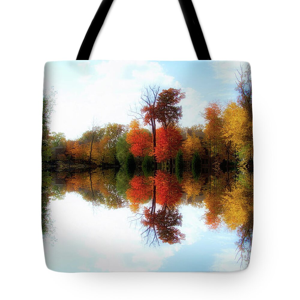 Pond Tote Bag featuring the photograph Autumn Pond 2016 Mirrored Image by Thomas Woolworth