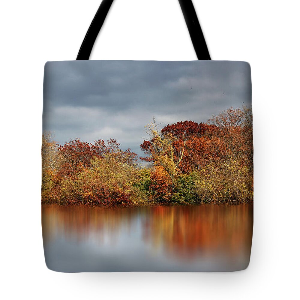 Autumn Tote Bag featuring the photograph Autumn Pond Reflections by Jessica Jenney