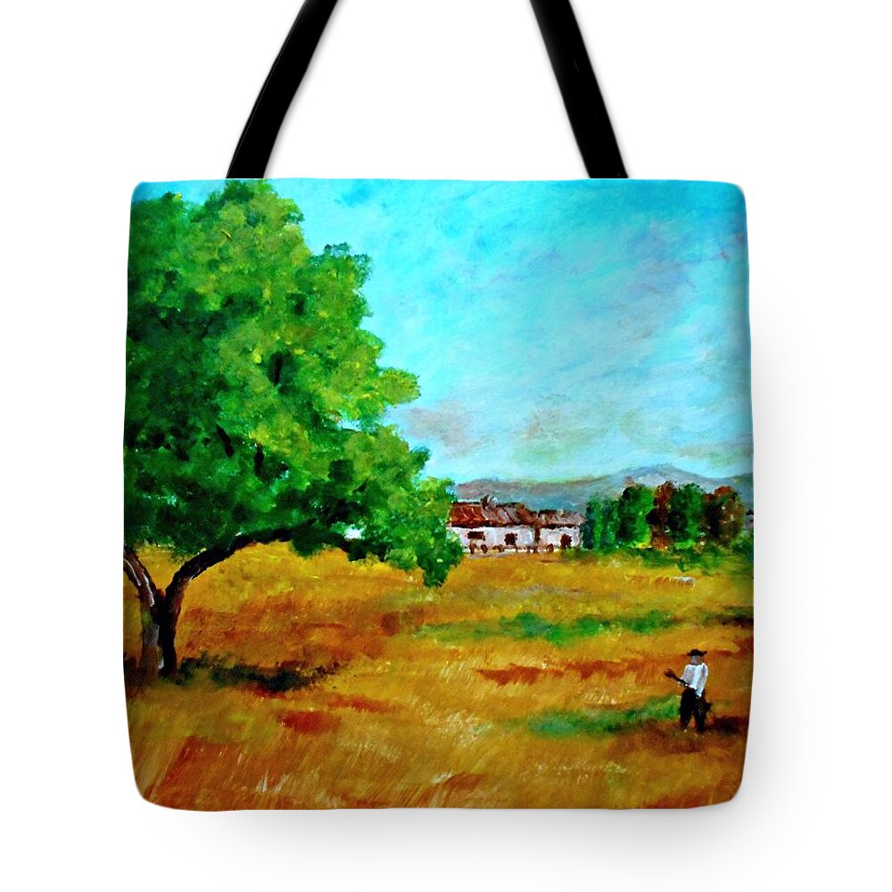 Autumn Tote Bag featuring the painting Autumn preparing by Konstantinos Charalampopoulos