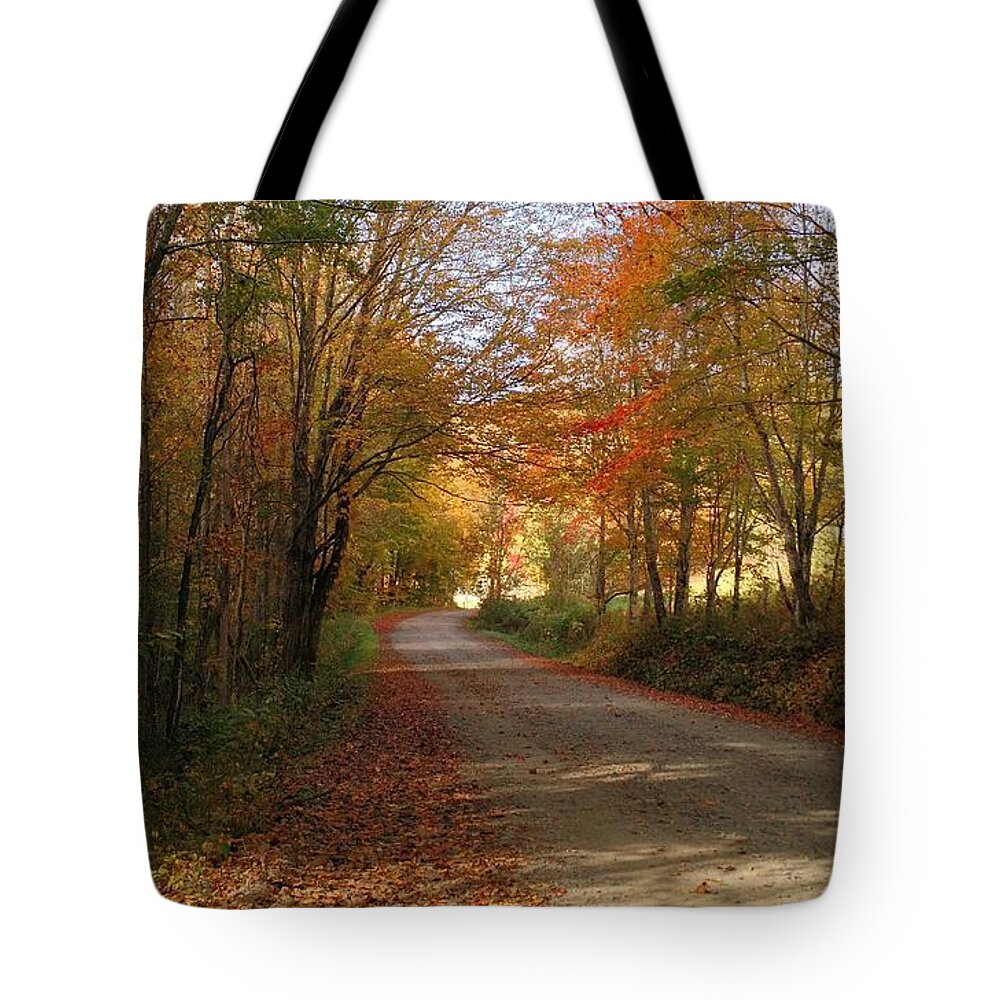 Autumn Tote Bag featuring the photograph Autumn Road by Anita Adams