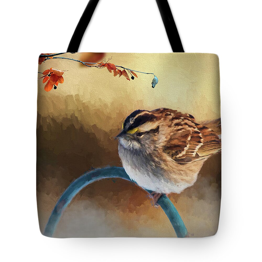 Bird Tote Bag featuring the photograph Autumn Sparrow by Cathy Kovarik