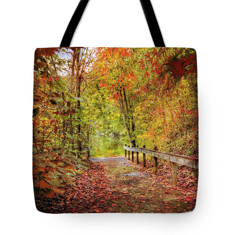 Appalachia Tote Bag featuring the photograph Autumn Trail at Full Color by Debra and Dave Vanderlaan