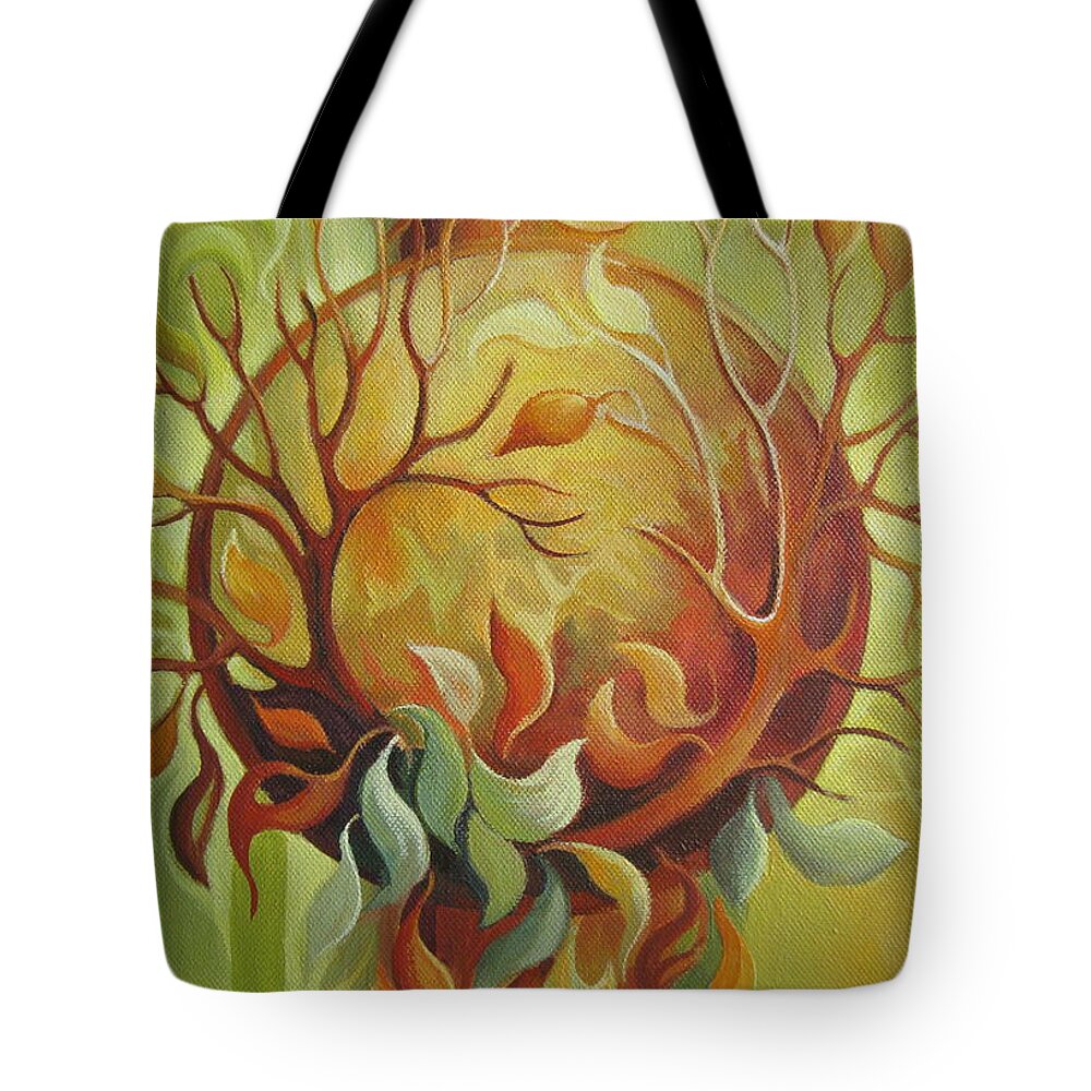 Tree Tote Bag featuring the painting Autumn tree by Elena Oleniuc