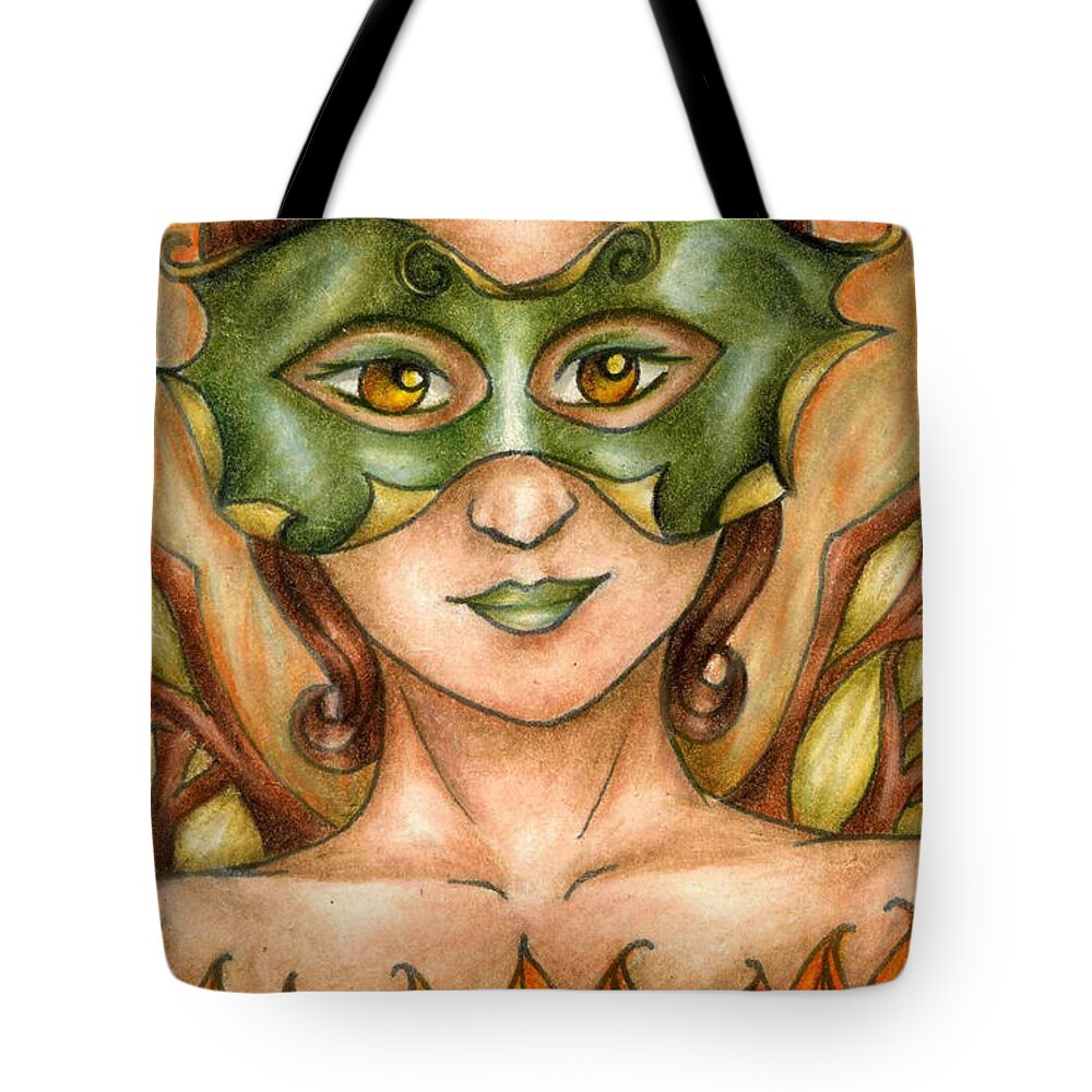 Tree Fairy Tote Bag featuring the drawing Autumn Tree Sprite Art by Kristin Aquariann