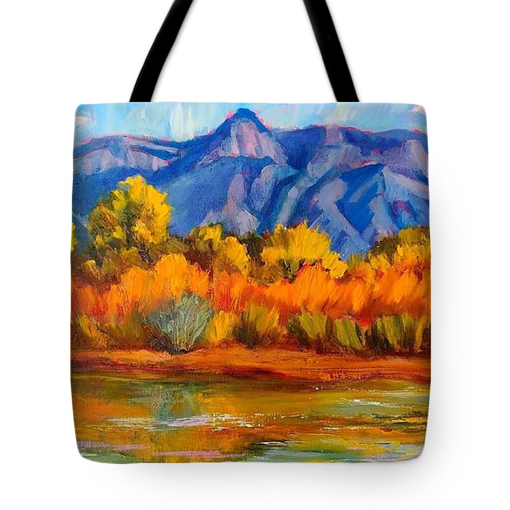 New Mexico Tote Bag featuring the painting Autumn's Color Chorus by Marian Berg