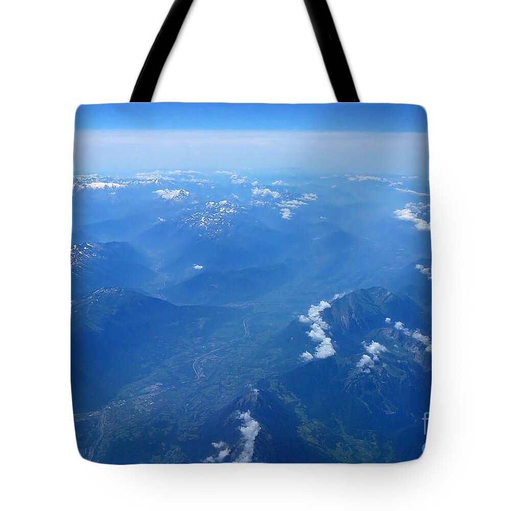 Aerial View Tote Bag featuring the photograph AV1 Mountains by Francesca Mackenney