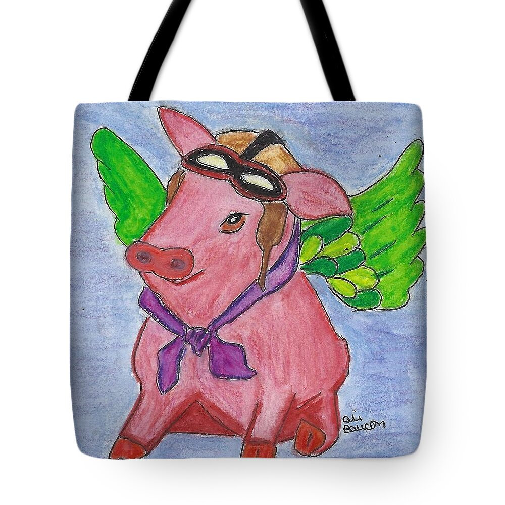 Pig Tote Bag featuring the mixed media Aviator Pig by Ali Baucom
