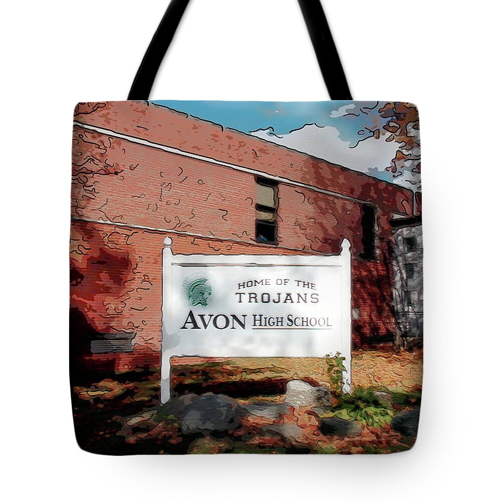 Abstract Tote Bag featuring the digital art Avon High School Blg by Joe Paradis
