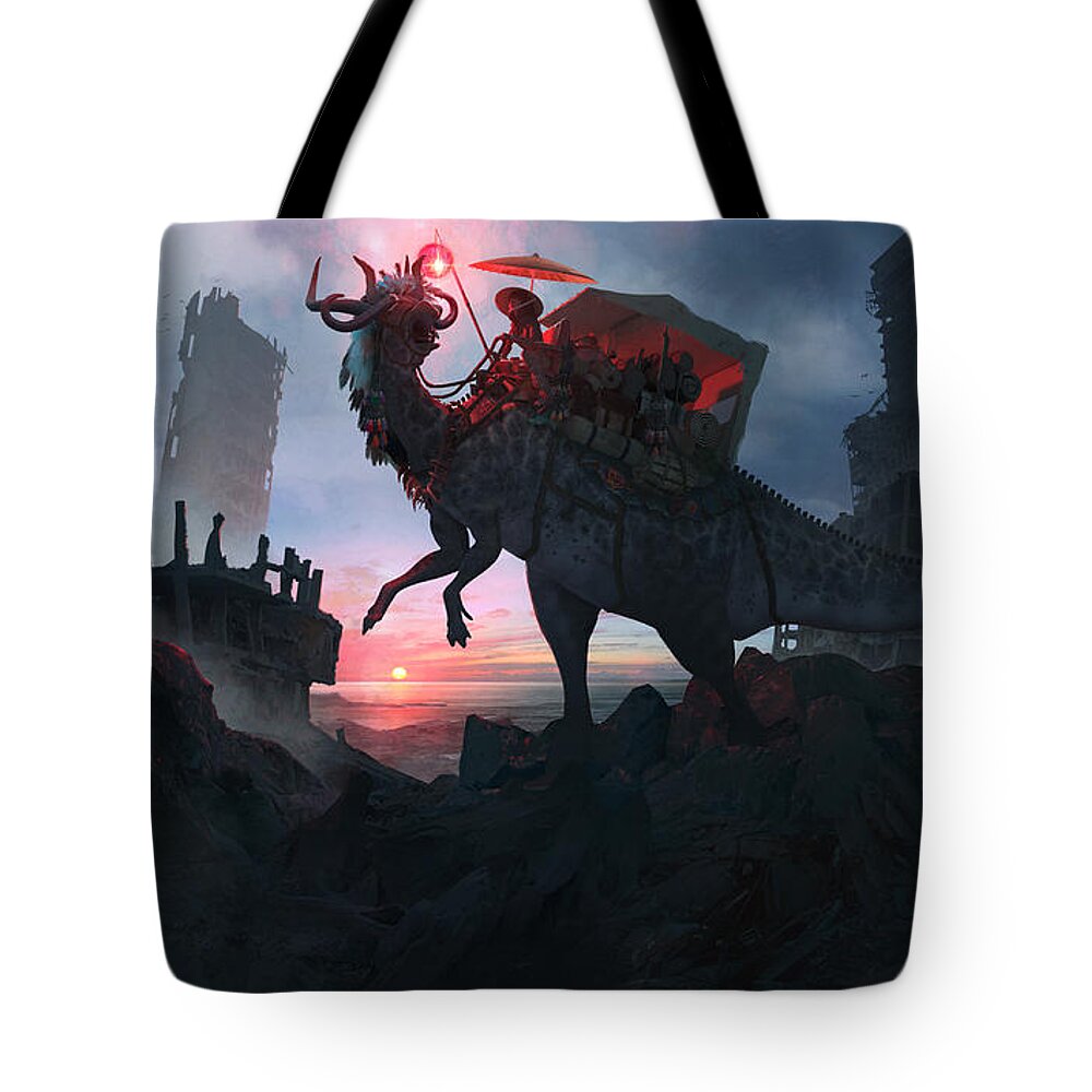 Fantasy Tote Bag featuring the painting Ayanami Sunrider by Guillem H Pongiluppi