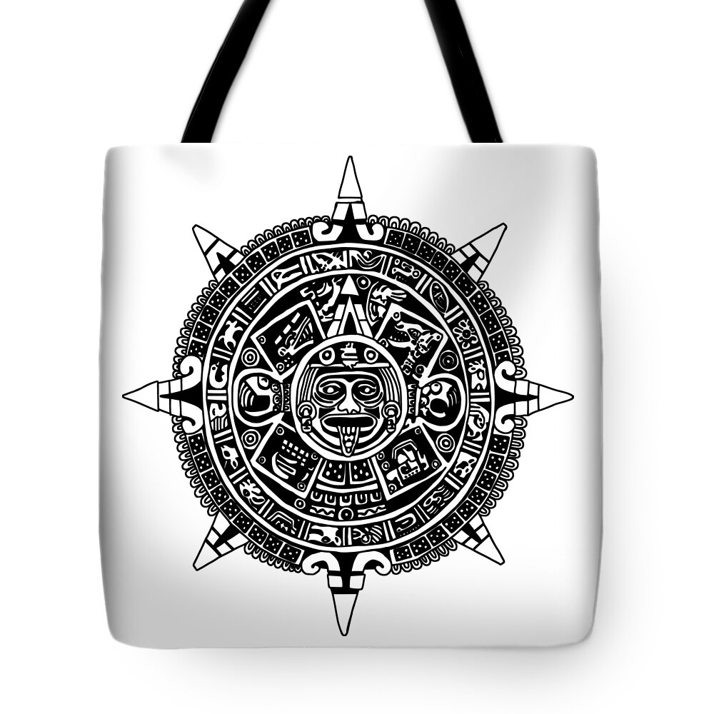 Aztec Tote Bag featuring the digital art Aztecs Calendar by Piotr Dulski