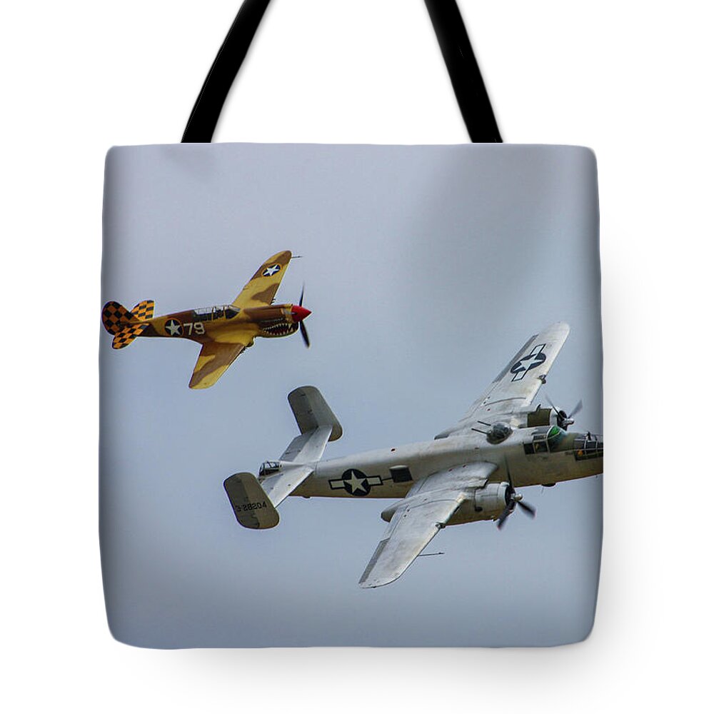 North American B-25 Mitchell Tote Bag featuring the photograph B-25 and Escort by Tommy Anderson