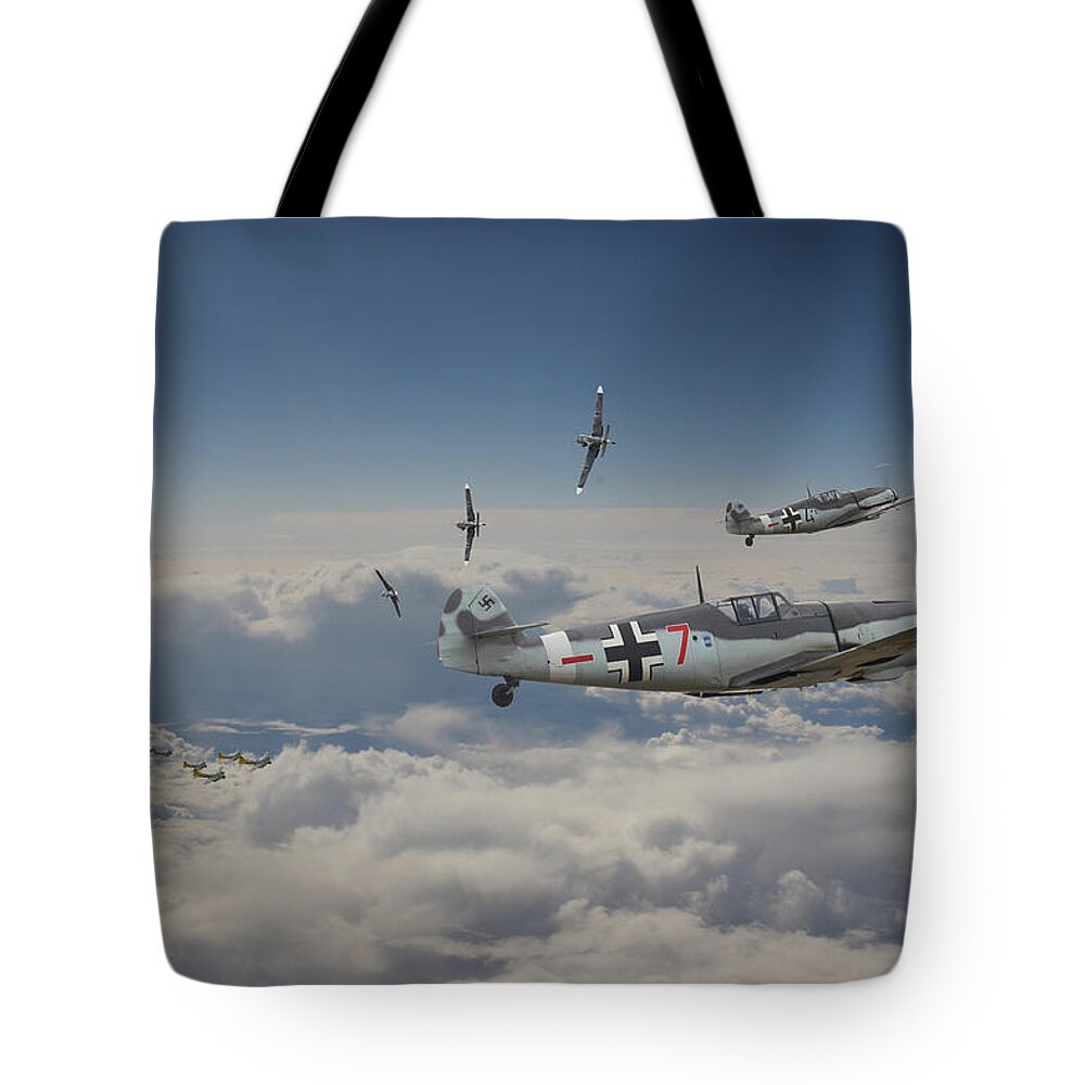 Aircraft Tote Bag featuring the digital art B17 - Luftwaffe Battleground by Pat Speirs