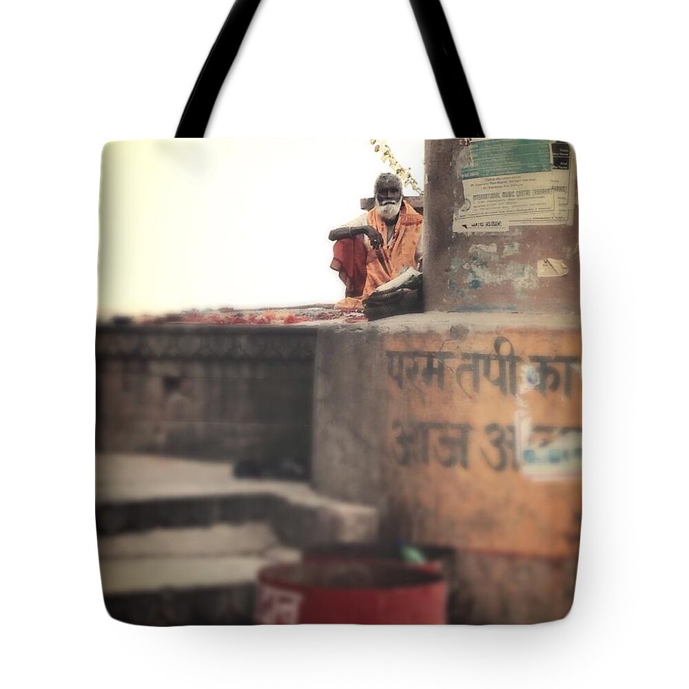 Varanassi Tote Bag featuring the photograph Baba at the ghats by LeLa Becker