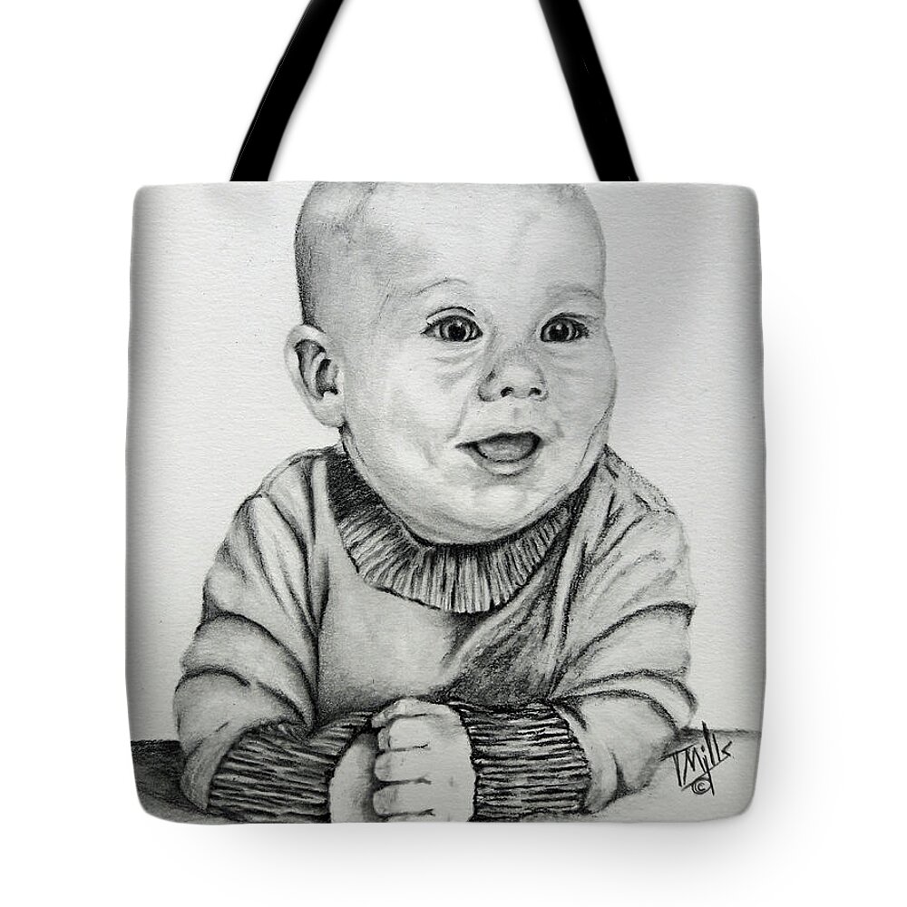 Baby Tote Bag featuring the drawing Baby Boy by Terri Mills
