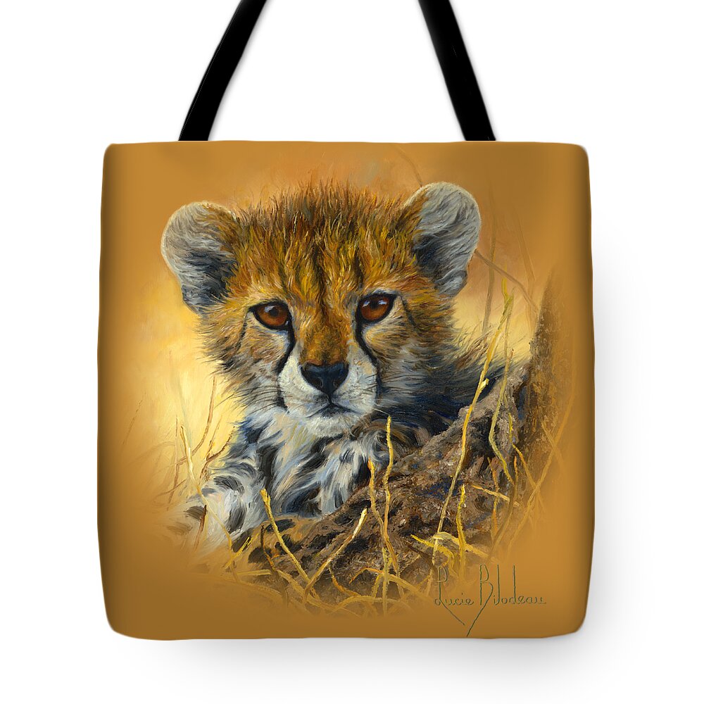 Cheetah Tote Bag featuring the painting Baby Cheetah by Lucie Bilodeau
