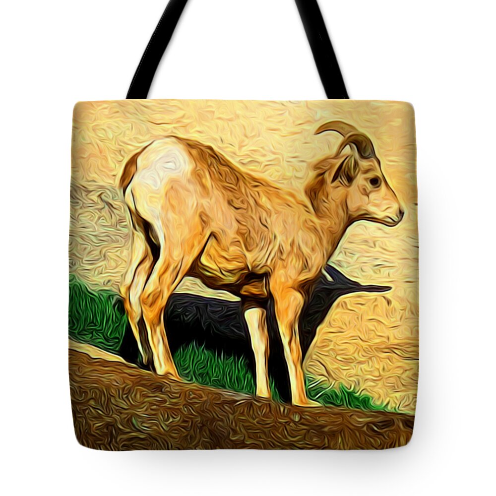 Baby Tote Bag featuring the photograph Baby Desert Bighorn In Abstract by Kristalin Davis
