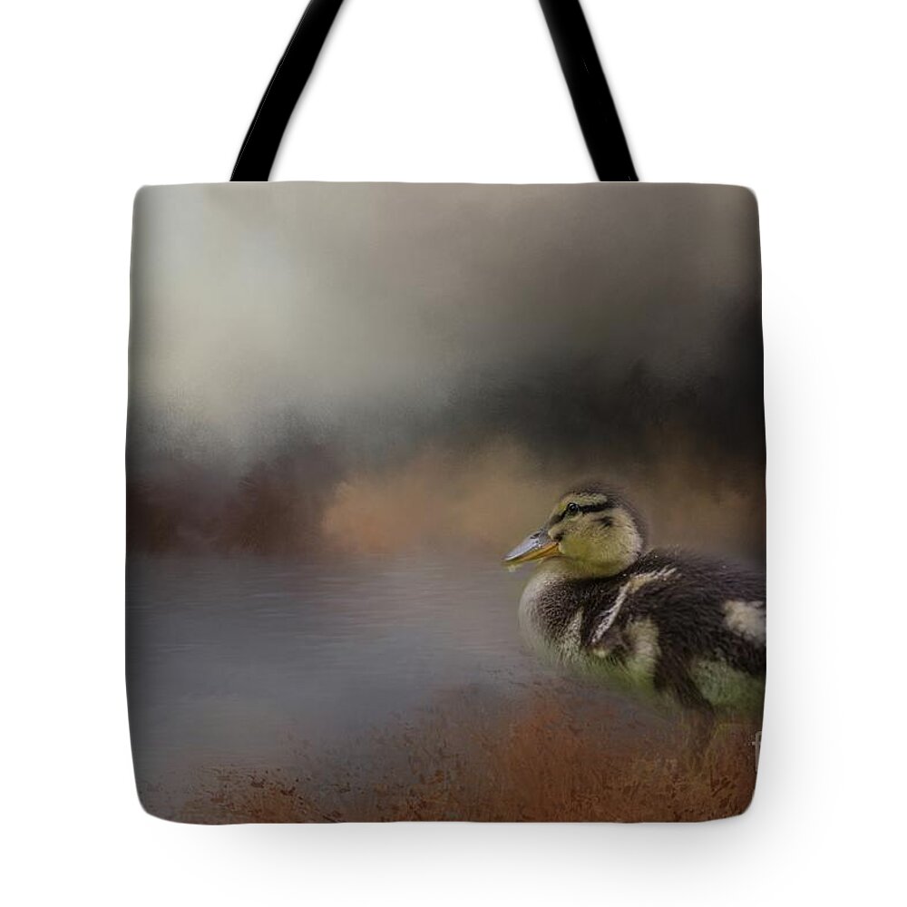 Duck Tote Bag featuring the photograph Baby Duck Exploring the World by Eva Lechner