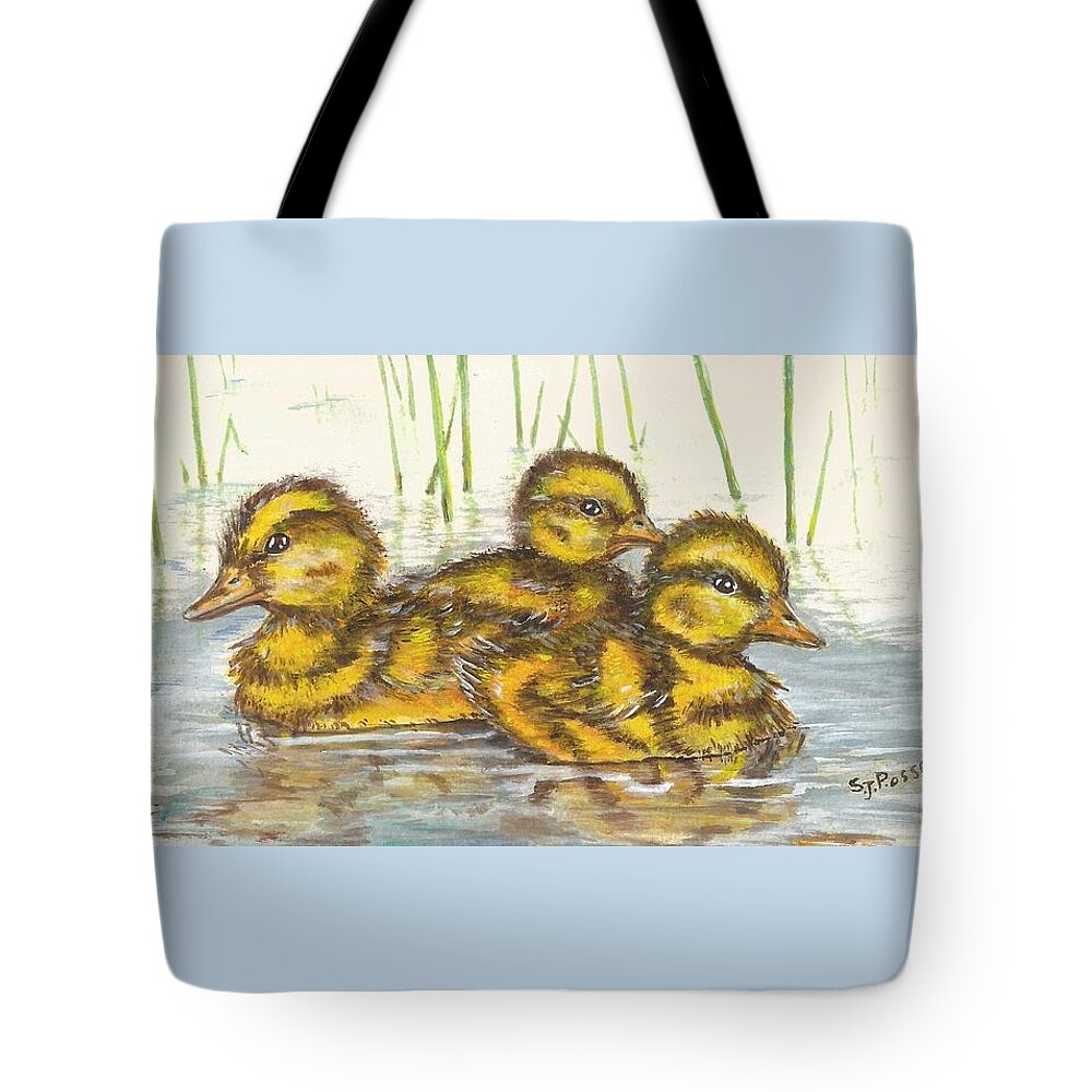 Baby Ducks Tote Bag featuring the painting Baby Ducks for Ma by Sheri Jo Posselt