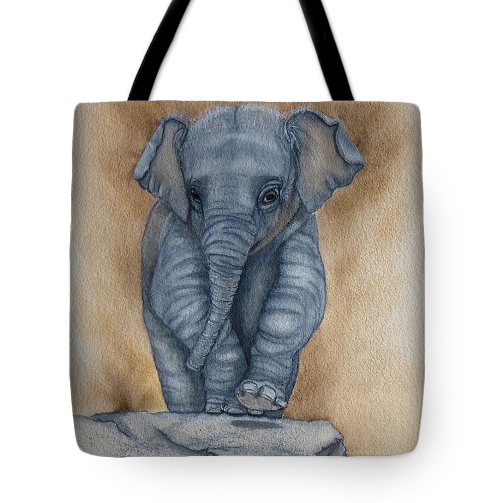 The Playroom Tote Bag featuring the painting Baby Elephant by Kelly Mills