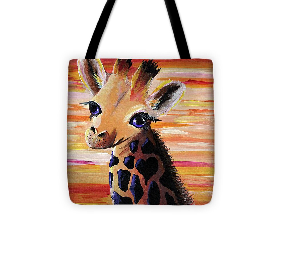 Baby Giraffe Tote Bag featuring the painting Baby Giraffe by Moonlight Art Parlour
