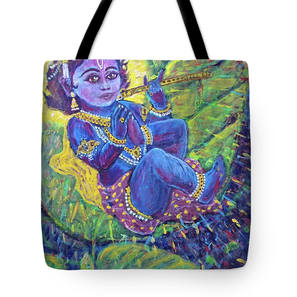 Baby Tote Bag featuring the painting Baby Krishna by Michael African Visions