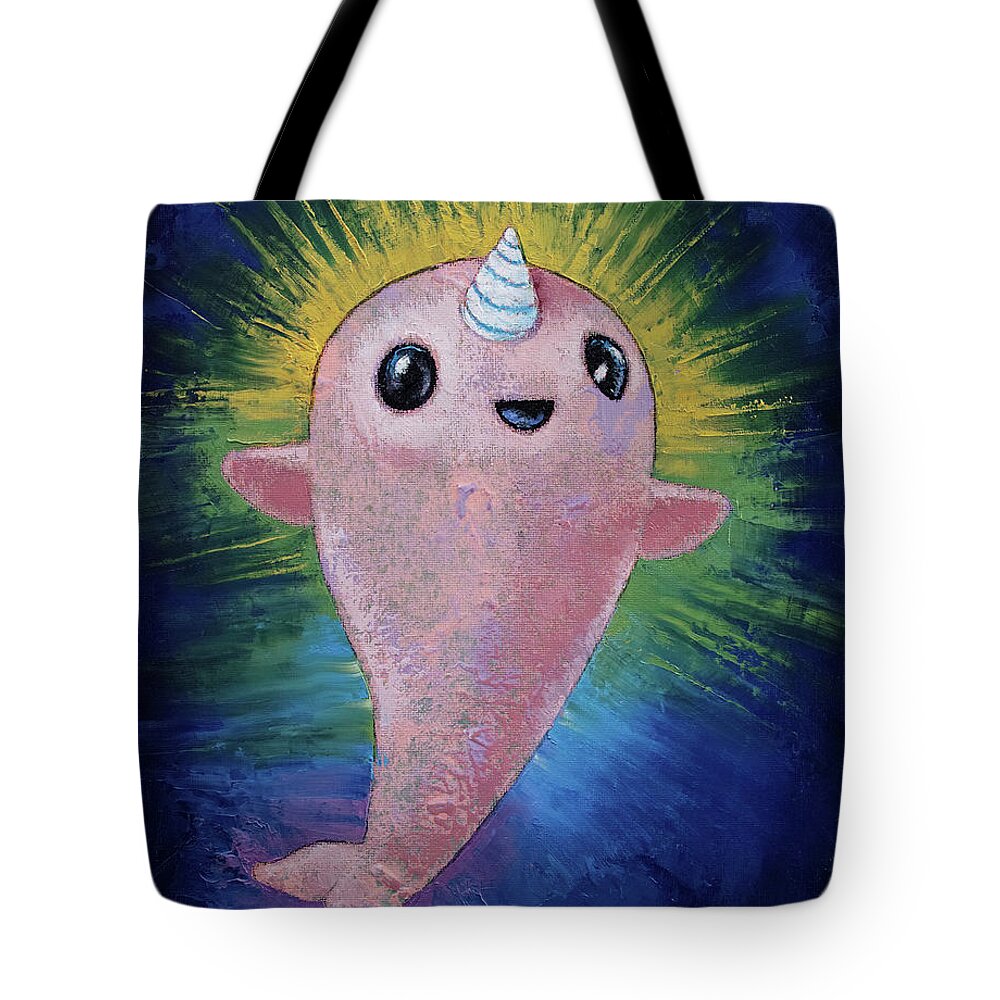 Kawaii Tote Bag featuring the painting Baby Narwhal by Michael Creese