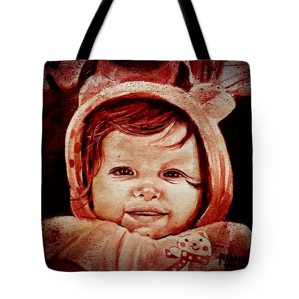 Baby Tote Bag featuring the painting Baby Painted In Mother's Blood by Ryan Almighty