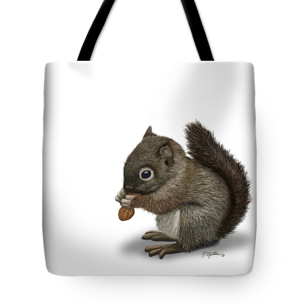 Squirrel Tote Bag featuring the digital art Baby Squirrel by Kathie Miller