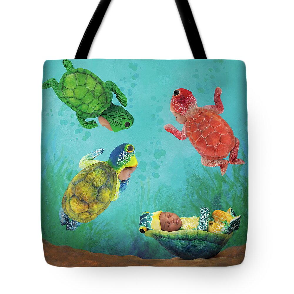 Under The Sea Tote Bag featuring the photograph Baby Turtles by Anne Geddes