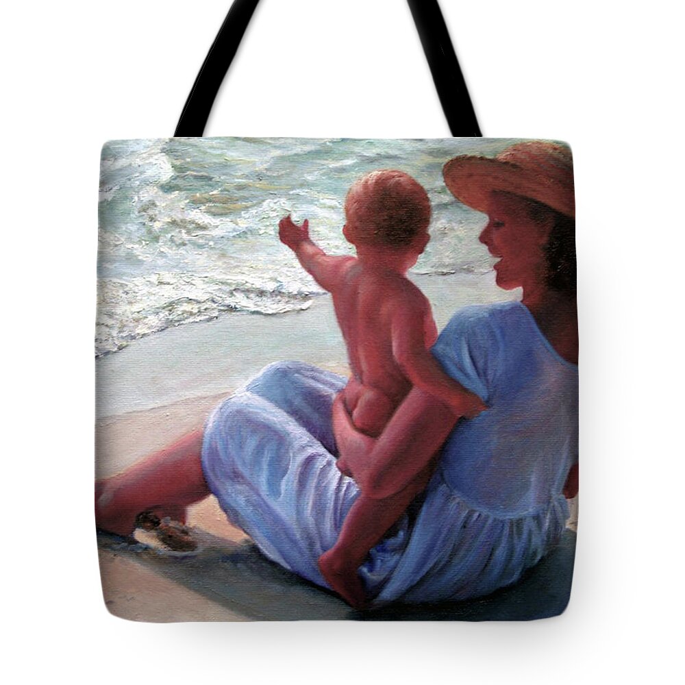 Children Tote Bag featuring the painting Baby Waves by Marie Witte
